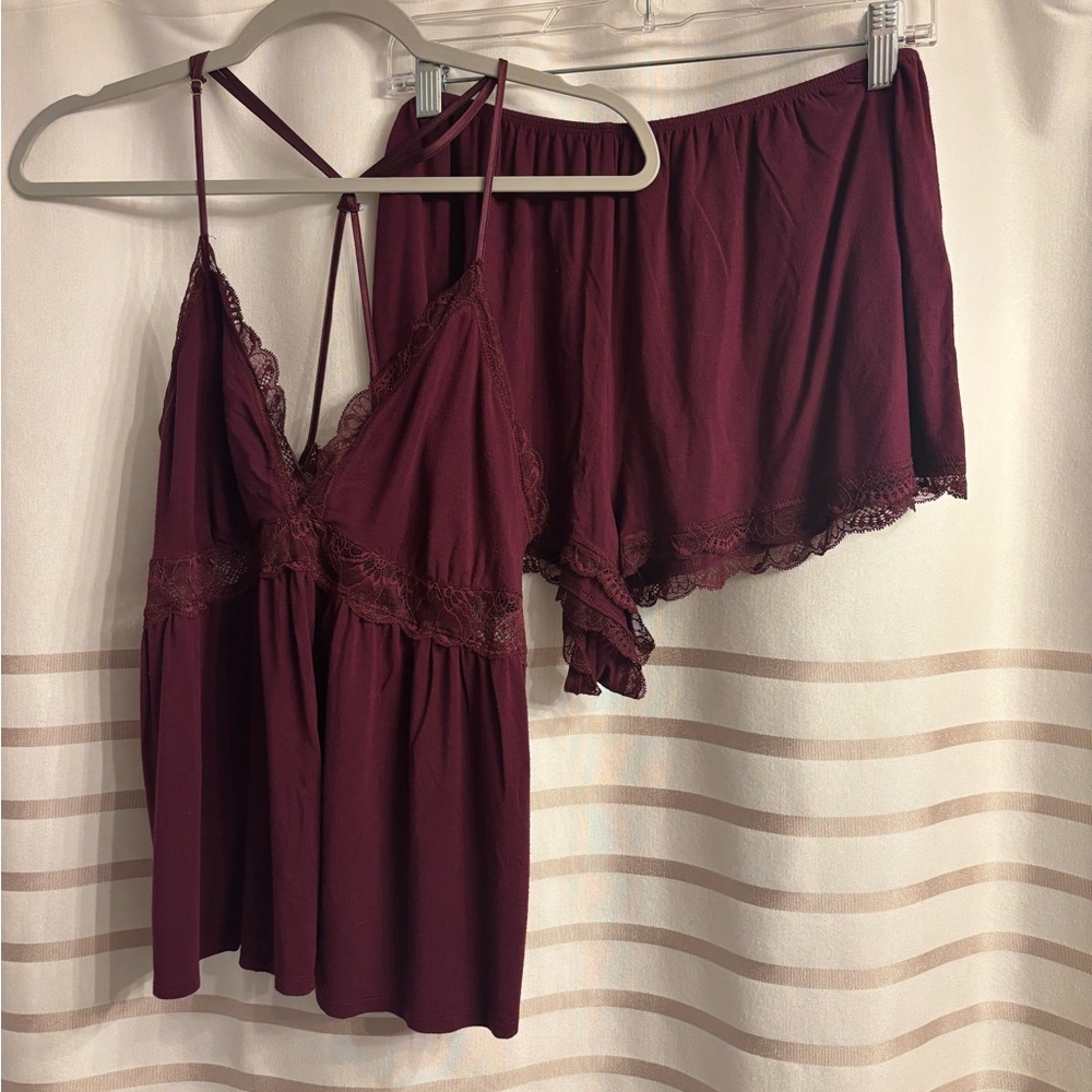 Victoria’s Secret Burgundy Lace Trim Sleepwear Set